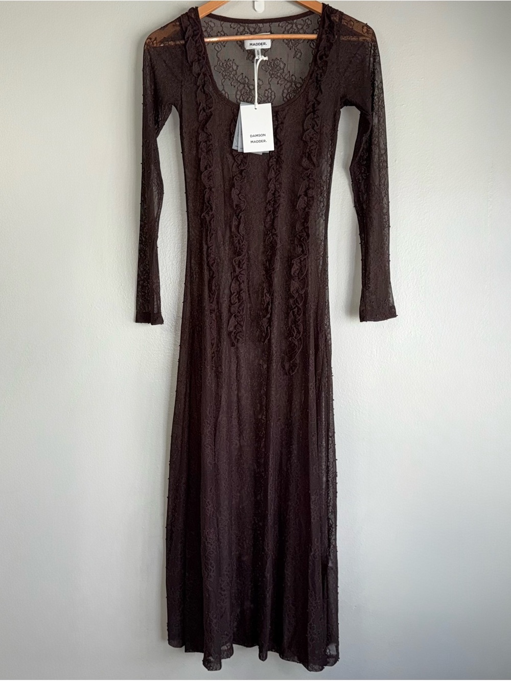 DAMSON MADDER RAPHI LACE MIDI DRESS IN COFFEE - Picture 3 of 17